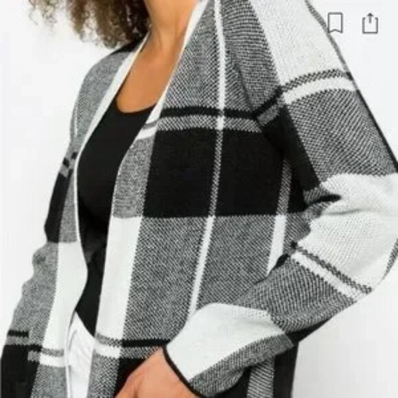 EUC Stitch Fix Fortune + Ivy "Sawyer" Black & White Plaid Cardigan Size Small - Picture 2 of 10